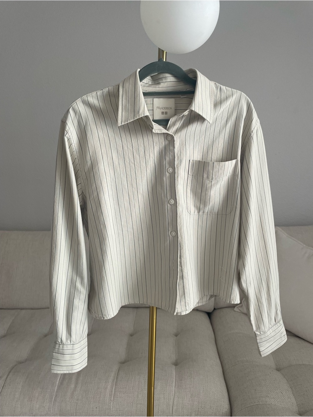 NWT Uniqlo x JW Anderson Oxford Boxy Shirt Light Beige/Sage Green/White Stripe